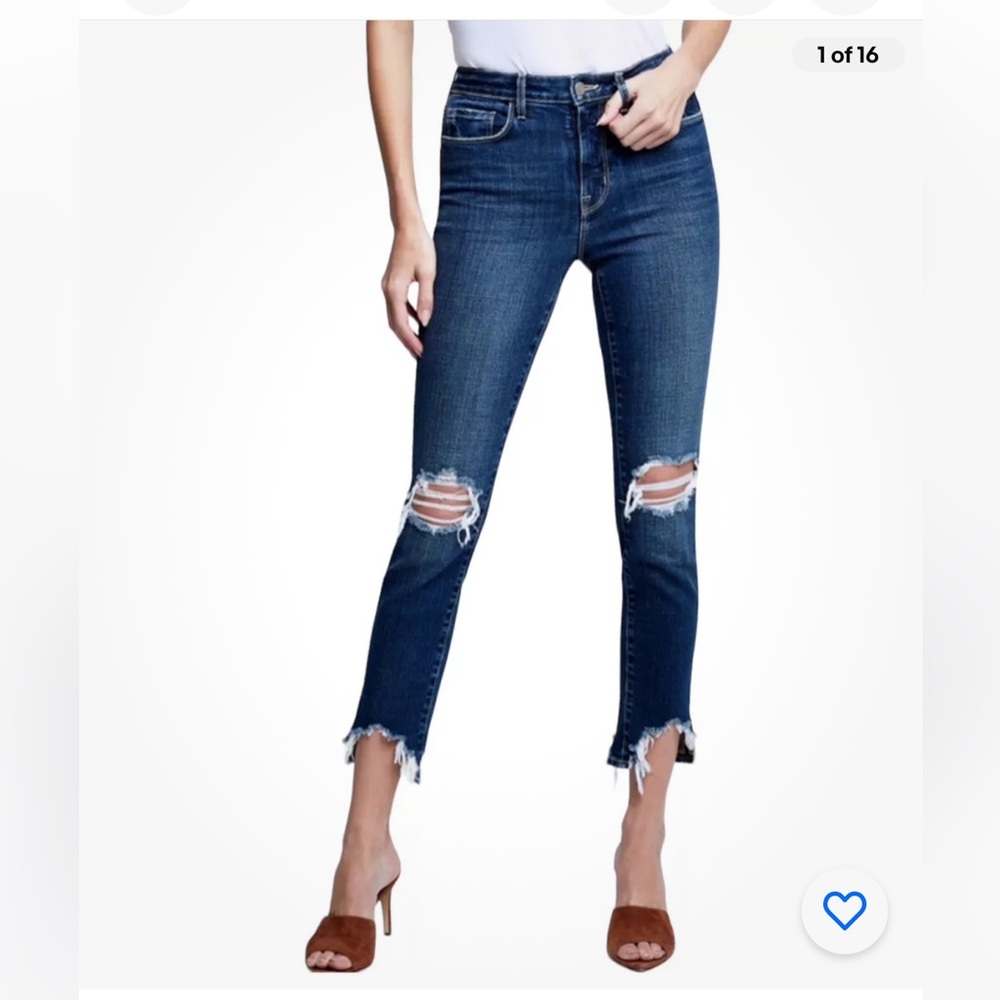L'AGENCE Dark Blue Distressed Skinny Jeans